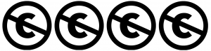 Four copyright symbols with a slash through each one