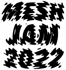The words "MESH JAM 2022" in distorted black letters, following a circular wave pattern