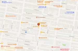 A map showing the location of Iffy Books, at 404 S. 20th St. (by Pine Street) in Philadelphia