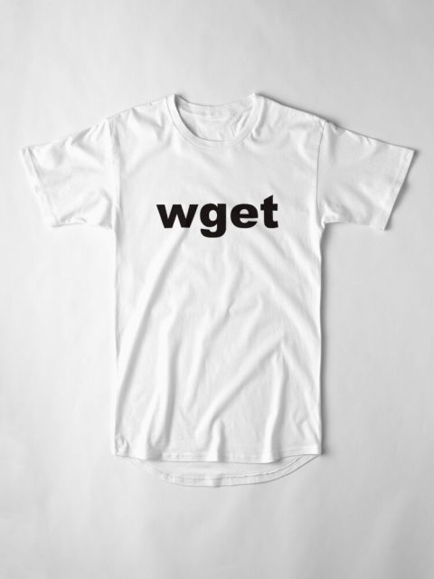 White t-shirt reading 'wget'