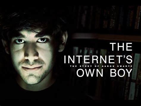 A photo of Aaron Swartz with his face illuminated on a dark background. White text on the right says "The Internet's Own Boy: The Story of Aaron Swartz"