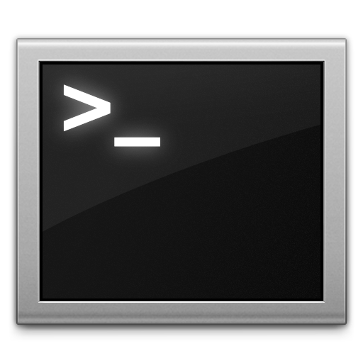 Icon for the macOS Terminal application. The characters ">_" appear on a black background, resembling a command prompt.