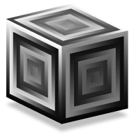 Logo for the audio synthesis program SuperCollider: a gray cube with radiating gradient stripes on each side.