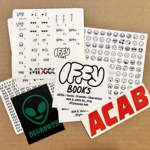 A photo of six sticker designs from Iffy Books