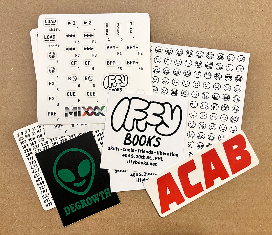 A photo of six sticker designs from Iffy Books