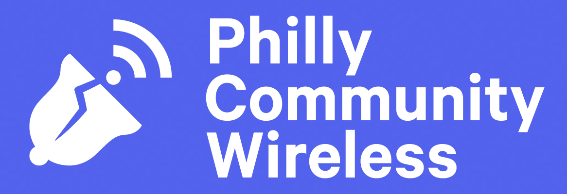 The Philly Community Wireless logo, with an upside-down cracked bell with the wi-fi symbol radiating from the clapper