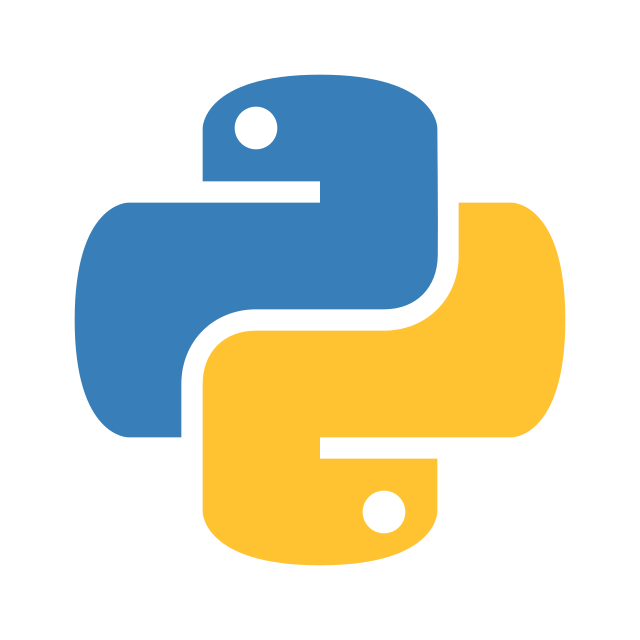 Logo for the Python programming language, with interlocking blue and yellow snakes