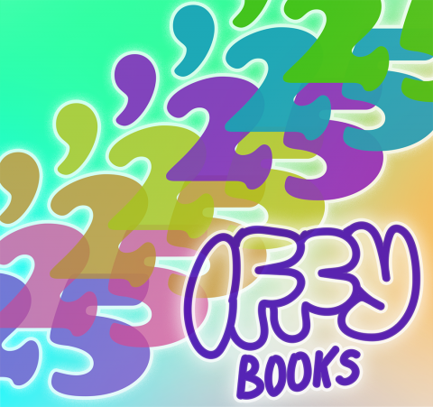 Graphic with the Iffy Books logo in purple at the bottom right, and rainbow-colored '25s arranged diagonally across the background
