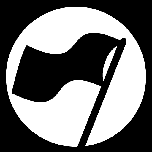 Illustration of a black flag inside a dark circle, a symbol of the anarchism movement